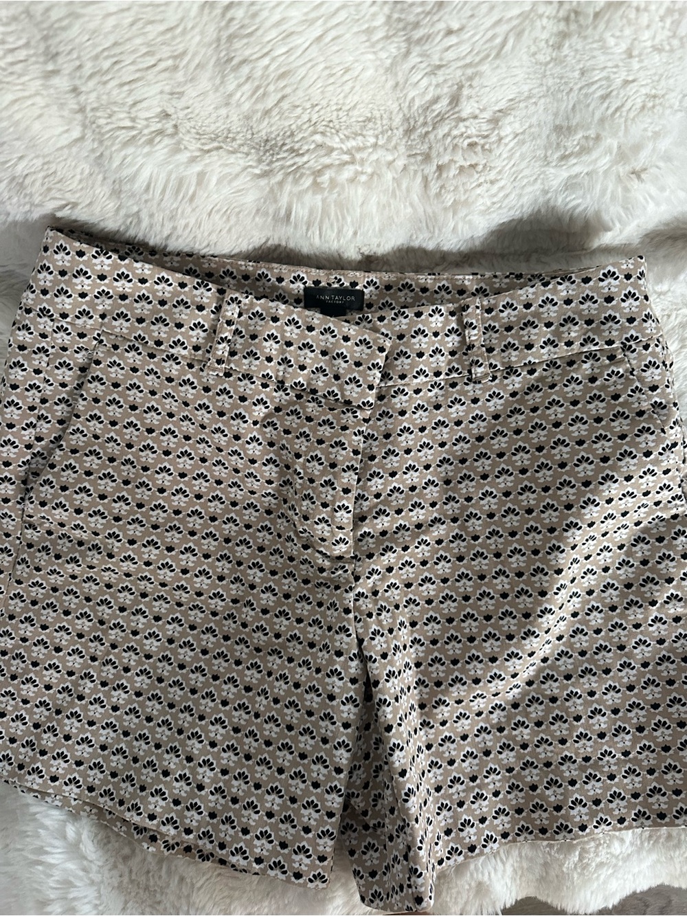 Ann Taylor Beige Shorts with Black Floral Geo Print